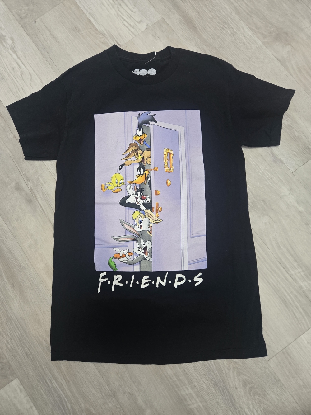 Warner Bros. Black Graphic Tee with Multicolor Looney Tunes FRIENDS Art (Unisex)